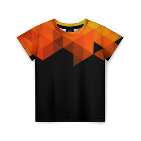 Детская футболка 3D с принтом Trianse в Курске, 100% гипоаллергенный полиэфир | прямой крой, круглый вырез горловины, длина до линии бедер, чуть спущенное плечо, ткань немного тянется | Тематика изображения на принте: оранжевый | полигон | треугольники | черный