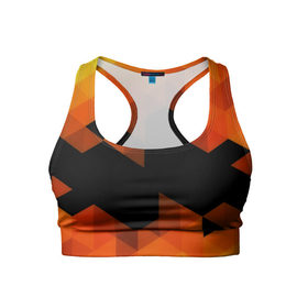 Женский спортивный топ 3D с принтом Trianse Orange в Курске, 82% полиэстер, 18% спандекс Ткань безопасна для здоровья, позволяет коже дышать, не мнется и не растягивается |  | оранжевый | полигоны | треугольники | черный