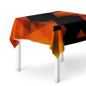 Скатерть 3D с принтом Trianse Orange в Курске, 100% полиэстер (ткань не мнется и не растягивается) | Размер: 150*150 см | оранжевый | полигоны | треугольники | черный