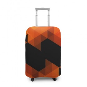 Чехол для чемодана 3D с принтом Trianse Orange в Курске, 86% полиэфир, 14% спандекс | двустороннее нанесение принта, прорези для ручек и колес | оранжевый | полигоны | треугольники | черный