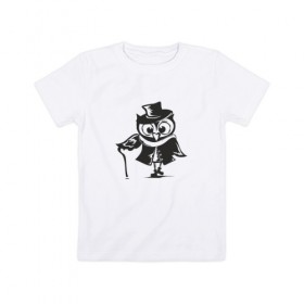 Детская футболка хлопок с принтом Сова -Шерлок Холмс в Курске, 100% хлопок | круглый вырез горловины, полуприлегающий силуэт, длина до линии бедер | 