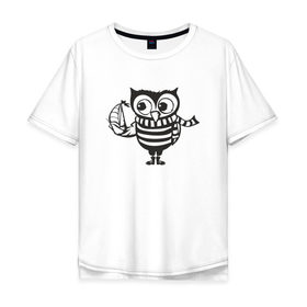 Мужская футболка хлопок Oversize с принтом Сова с корабликом в Курске, 100% хлопок | свободный крой, круглый ворот, “спинка” длиннее передней части | bird | owl | няша | птица | сова | совунья | совушка | сыч