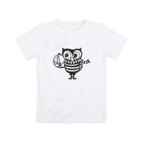 Детская футболка хлопок с принтом Сова с корабликом в Курске, 100% хлопок | круглый вырез горловины, полуприлегающий силуэт, длина до линии бедер | bird | owl | няша | птица | сова | совунья | совушка | сыч