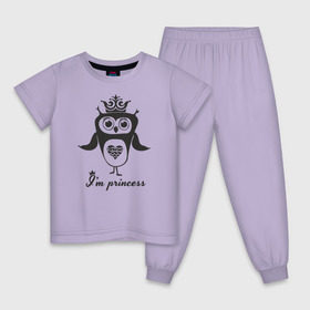 Детская пижама хлопок с принтом Сова. Я принцесса! в Курске, 100% хлопок |  брюки и футболка прямого кроя, без карманов, на брюках мягкая резинка на поясе и по низу штанин
 | 