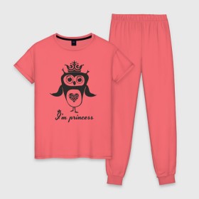 Женская пижама хлопок с принтом Сова. Я принцесса! в Курске, 100% хлопок | брюки и футболка прямого кроя, без карманов, на брюках мягкая резинка на поясе и по низу штанин | 