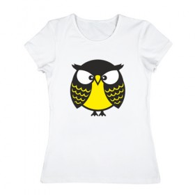 Женская футболка хлопок с принтом Хмурая сова в Курске, 100% хлопок | прямой крой, круглый вырез горловины, длина до линии бедер, слегка спущенное плечо | bird | owl | няша | птица | сова | совунья | совушка | сыч