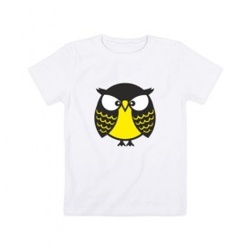 Детская футболка хлопок с принтом Хмурая сова в Курске, 100% хлопок | круглый вырез горловины, полуприлегающий силуэт, длина до линии бедер | bird | owl | няша | птица | сова | совунья | совушка | сыч