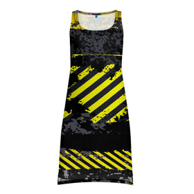 Платье-майка 3D с принтом Grunge Line в Курске, 100% полиэстер | полуприлегающий силуэт, широкие бретели, круглый вырез горловины, удлиненный подол сзади. | Тематика изображения на принте: желтый | полосы | серый | черный