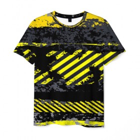Мужская футболка 3D с принтом Grunge Line в Курске, 100% полиэфир | прямой крой, круглый вырез горловины, длина до линии бедер | желтый | полосы | серый | черный