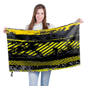 Флаг 3D с принтом Grunge Line в Курске, 100% полиэстер | плотность ткани — 95 г/м2, размер — 67 х 109 см. Принт наносится с одной стороны | желтый | полосы | серый | черный