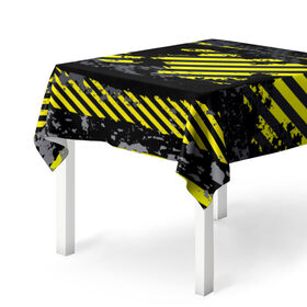 Скатерть 3D с принтом Grunge Line в Курске, 100% полиэстер (ткань не мнется и не растягивается) | Размер: 150*150 см | желтый | полосы | серый | черный