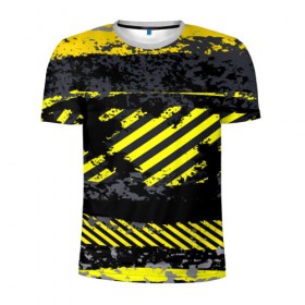 Мужская футболка 3D спортивная с принтом Grunge Line в Курске, 100% полиэстер с улучшенными характеристиками | приталенный силуэт, круглая горловина, широкие плечи, сужается к линии бедра | желтый | полосы | серый | черный