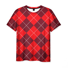 Мужская футболка 3D с принтом Клетка в Курске, 100% полиэфир | прямой крой, круглый вырез горловины, длина до линии бедер | Тематика изображения на принте: красный | ромбы | свитер