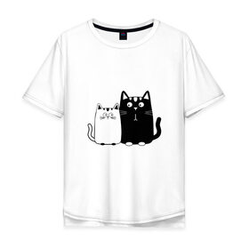 Мужская футболка хлопок Oversize с принтом Влюбленные коты в Курске, 100% хлопок | свободный крой, круглый ворот, “спинка” длиннее передней части | 14 февраля | влюбленным | девушке | кот | коты | котята. | кошка | любовь | мужчине | парню | подарок