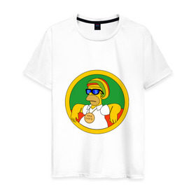 Мужская футболка хлопок с принтом Раста-Гомер в Курске, 100% хлопок | прямой крой, круглый вырез горловины, длина до линии бедер, слегка спущенное плечо. | Тематика изображения на принте: гомер | мульт | симпсоны