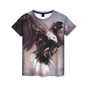 Женская футболка 3D с принтом Eagle в Курске, 100% полиэфир ( синтетическое хлопкоподобное полотно) | прямой крой, круглый вырез горловины, длина до линии бедер | artwork | birds | eagle
