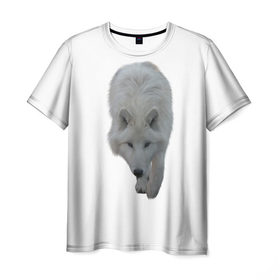 Мужская футболка 3D с принтом Белый волк в Курске, 100% полиэфир | прямой крой, круглый вырез горловины, длина до линии бедер | 
