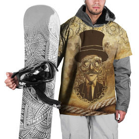 Накидка на куртку 3D с принтом Стимпанк человек в Курске, 100% полиэстер |  | steampunk | steampunk man | в цилиндре | в шляпе | канат | механизм | стимпанк | усы | человек