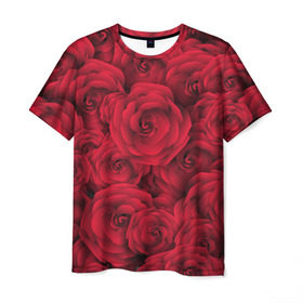 Мужская футболка 3D с принтом Красные розы в Курске, 100% полиэфир | прямой крой, круглый вырез горловины, длина до линии бедер | любовь | мозаика | розы | сердце | узор