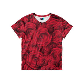 Детская футболка 3D с принтом Красные розы в Курске, 100% гипоаллергенный полиэфир | прямой крой, круглый вырез горловины, длина до линии бедер, чуть спущенное плечо, ткань немного тянется | Тематика изображения на принте: любовь | мозаика | розы | сердце | узор