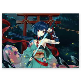 Поздравительная открытка с принтом Девушка с оружием в Курске, 100% бумага | плотность бумаги 280 г/м2, матовая, на обратной стороне линовка и место для марки
 | anime | beautiful | fantasy | girl | japanese | katana | kimono | look | pagoda | sword | warrior | weapon | аниме | взгляд | воин | девушка | катана | кимоно | красивая | меч | оружие | пагода | фантазия | японская