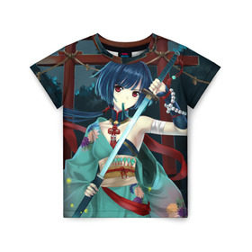 Детская футболка 3D с принтом Девушка с оружием в Курске, 100% гипоаллергенный полиэфир | прямой крой, круглый вырез горловины, длина до линии бедер, чуть спущенное плечо, ткань немного тянется | anime | beautiful | fantasy | girl | japanese | katana | kimono | look | pagoda | sword | warrior | weapon | аниме | взгляд | воин | девушка | катана | кимоно | красивая | меч | оружие | пагода | фантазия | японская