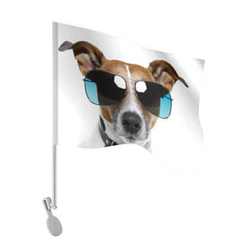 Флаг для автомобиля с принтом Джек Рассел в очках в Курске, 100% полиэстер | Размер: 30*21 см | волкодав | дворняжка | джек | джек рассел | домашние животные | любимец | мопс | овчарка | пес | песик | питомец | рассел | сенбернар | собака | собачка