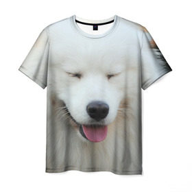 Мужская футболка 3D с принтом Самоед в Курске, 100% полиэфир | прямой крой, круглый вырез горловины, длина до линии бедер | Тематика изображения на принте: далматин | лабрадор | любимец | овчарка | пес | питомец | самоед | собака | собачка | щенок
