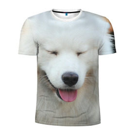 Мужская футболка 3D спортивная с принтом Самоед в Курске, 100% полиэстер с улучшенными характеристиками | приталенный силуэт, круглая горловина, широкие плечи, сужается к линии бедра | далматин | лабрадор | любимец | овчарка | пес | питомец | самоед | собака | собачка | щенок