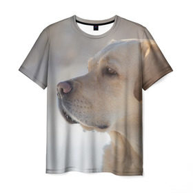 Мужская футболка 3D с принтом Лабрадор в Курске, 100% полиэфир | прямой крой, круглый вырез горловины, длина до линии бедер | Тематика изображения на принте: далматин | далматинец | дворняга | лабрадор | любимец | овчарка | пес | питомец | самоед | собака | собачка | щенок