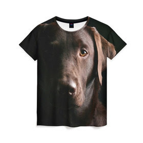 Женская футболка 3D с принтом Лабрадор в Курске, 100% полиэфир ( синтетическое хлопкоподобное полотно) | прямой крой, круглый вырез горловины, длина до линии бедер | далматин | далматинец | дворняга | лабрадор | любимец | овчарка | пес | питомец | самоед | собака | собачка | щенок