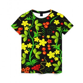 Женская футболка 3D с принтом Natural flowers в Курске, 100% полиэфир ( синтетическое хлопкоподобное полотно) | прямой крой, круглый вырез горловины, длина до линии бедер | flower | орнамент | паттерн | хохлома | цветы