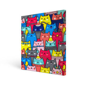 Холст квадратный с принтом Котики в Курске, 100% ПВХ |  | Тематика изображения на принте: кошки | паттерн | разноцветный | яркий