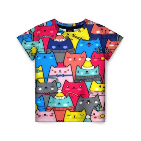 Детская футболка 3D с принтом Котики в Курске, 100% гипоаллергенный полиэфир | прямой крой, круглый вырез горловины, длина до линии бедер, чуть спущенное плечо, ткань немного тянется | кошки | паттерн | разноцветный | яркий