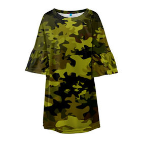 Детское платье 3D с принтом Camouflage в Курске, 100% полиэстер | прямой силуэт, чуть расширенный к низу. Круглая горловина, на рукавах — воланы | камуфляж | хаки
