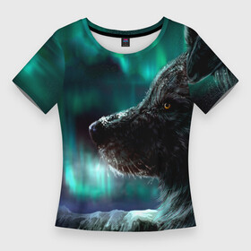 Женская футболка 3D Slim с принтом Волк в Курске,  |  | волк