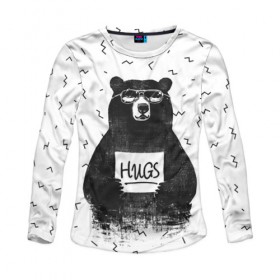 Женский лонгслив 3D с принтом Bear Hugs в Курске, 100% полиэстер | длинные рукава, круглый вырез горловины, полуприлегающий силуэт | Тематика изображения на принте: animal | bear | beast | fashion | funny | hipster | hugs | nature | style | животное | зверь | медведь | мода | объятья | прикол | природа | стиль | хипстер