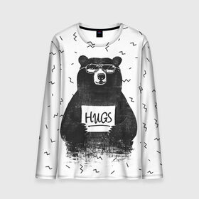 Мужской лонгслив 3D с принтом Bear Hugs в Курске, 100% полиэстер | длинные рукава, круглый вырез горловины, полуприлегающий силуэт | Тематика изображения на принте: animal | bear | beast | fashion | funny | hipster | hugs | nature | style | животное | зверь | медведь | мода | объятья | прикол | природа | стиль | хипстер