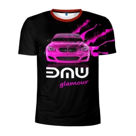 Мужская футболка 3D спортивная с принтом BMW glamour в Курске, 100% полиэстер с улучшенными характеристиками | приталенный силуэт, круглая горловина, широкие плечи, сужается к линии бедра | Тематика изображения на принте: bmw | m5 | pink | авто | автомобиль | бмв | гламур | машина | розовый | стиль | тачка | элита