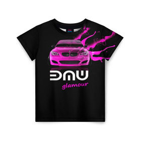Детская футболка 3D с принтом BMW glamour в Курске, 100% гипоаллергенный полиэфир | прямой крой, круглый вырез горловины, длина до линии бедер, чуть спущенное плечо, ткань немного тянется | bmw | m5 | pink | авто | автомобиль | бмв | гламур | машина | розовый | стиль | тачка | элита