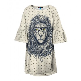 Детское платье 3D с принтом SWAG Lion в Курске, 100% полиэстер | прямой силуэт, чуть расширенный к низу. Круглая горловина, на рукавах — воланы | animal | cat | hipster | king | lion | животное | зверь | король | лев | очки | хипстер