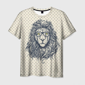 Мужская футболка 3D с принтом SWAG Lion в Курске, 100% полиэфир | прямой крой, круглый вырез горловины, длина до линии бедер | Тематика изображения на принте: animal | cat | hipster | king | lion | животное | зверь | король | лев | очки | хипстер