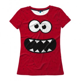 Женская футболка 3D с принтом Веселый монстрик в Курске, 100% полиэфир ( синтетическое хлопкоподобное полотно) | прямой крой, круглый вырез горловины, длина до линии бедер | eye | funny | hell | monster | smile | глаз | домовой | зубастик | монстр | прикол | смайл | улыбка | черт
