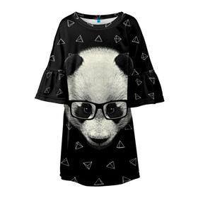 Детское платье 3D с принтом Умная панда в Курске, 100% полиэстер | прямой силуэт, чуть расширенный к низу. Круглая горловина, на рукавах — воланы | animal | bear | beast | hipster | panda | smart | животное | зверь | медведь | очки | панда | свэг | умный | хипстер