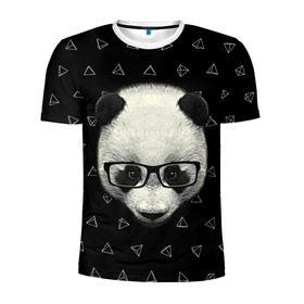 Мужская футболка 3D спортивная с принтом Умная панда в Курске, 100% полиэстер с улучшенными характеристиками | приталенный силуэт, круглая горловина, широкие плечи, сужается к линии бедра | animal | bear | beast | hipster | panda | smart | животное | зверь | медведь | очки | панда | свэг | умный | хипстер