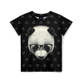 Детская футболка 3D с принтом Умная панда в Курске, 100% гипоаллергенный полиэфир | прямой крой, круглый вырез горловины, длина до линии бедер, чуть спущенное плечо, ткань немного тянется | animal | bear | beast | hipster | panda | smart | животное | зверь | медведь | очки | панда | свэг | умный | хипстер