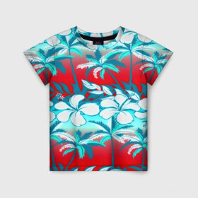Детская футболка 3D с принтом Tropical Fashion в Курске, 100% гипоаллергенный полиэфир | прямой крой, круглый вырез горловины, длина до линии бедер, чуть спущенное плечо, ткань немного тянется | flower | пальмы | паттерн | цветы