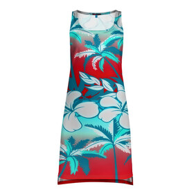 Платье-майка 3D с принтом Tropical Fashion в Курске, 100% полиэстер | полуприлегающий силуэт, широкие бретели, круглый вырез горловины, удлиненный подол сзади. | flower | пальмы | паттерн | цветы