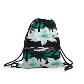 Рюкзак-мешок 3D с принтом Тропические цветы в Курске, 100% полиэстер | плотность ткани — 200 г/м2, размер — 35 х 45 см; лямки — толстые шнурки, застежка на шнуровке, без карманов и подкладки | 
