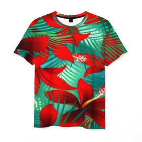 Мужская футболка 3D с принтом Red Flower в Курске, 100% полиэфир | прямой крой, круглый вырез горловины, длина до линии бедер | 